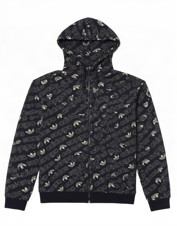 Maglione con cappuccio e zip grafica da uomo Adidas in cotone blu navy medio