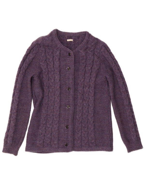 Maglione cardigan da donna vintage UK 12 lana viola media