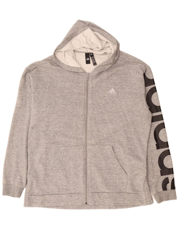 Maglione con cappuccio e zip grafica da uomo ADIDAS grande in poliestere grigio