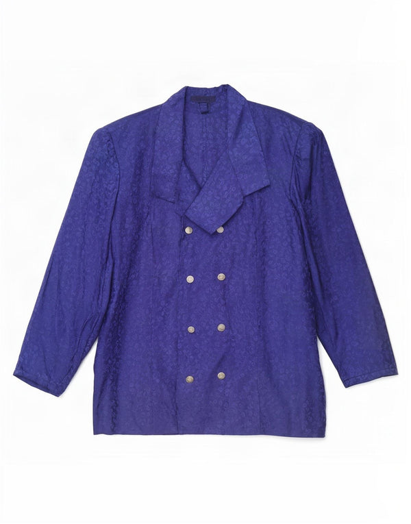Giacca blazer doppiopetto vintage da donna UK 16 grande floreale viola