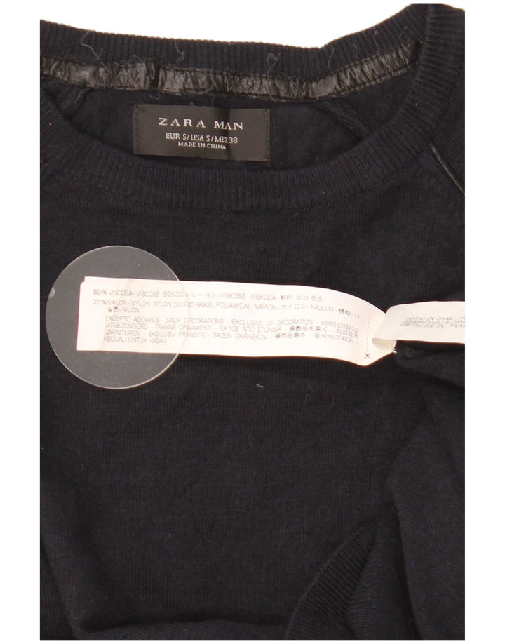 ZARA Maglione Girocollo da Uomo Piccolo in Viscosa Blu Navy