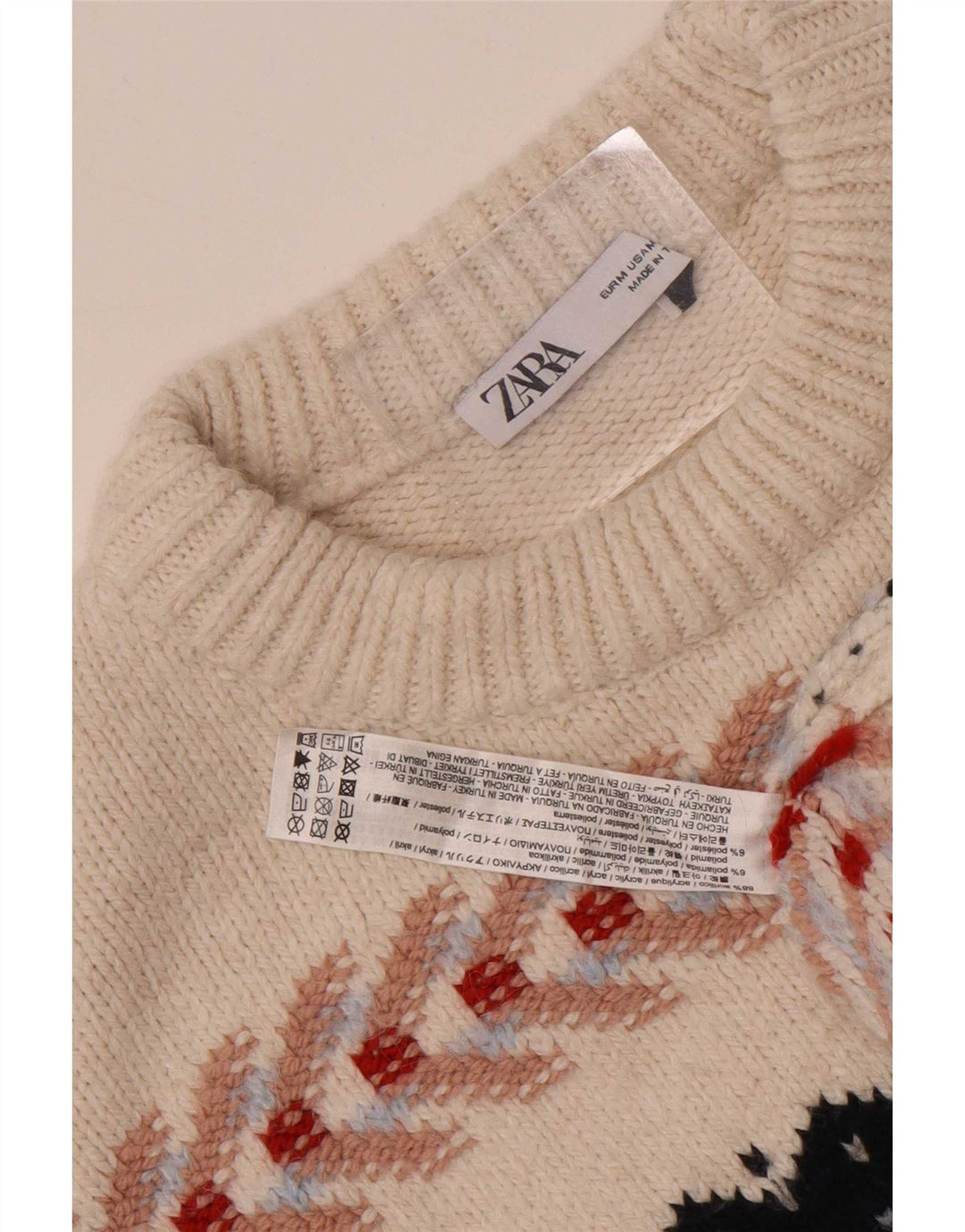 Maglione girocollo da uomo Zara, colore medio, bianco sporco, acrilico Fair Isle