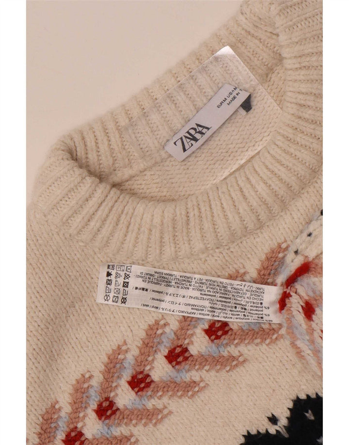 Maglione girocollo da uomo Zara, colore medio, bianco sporco, acrilico Fair Isle