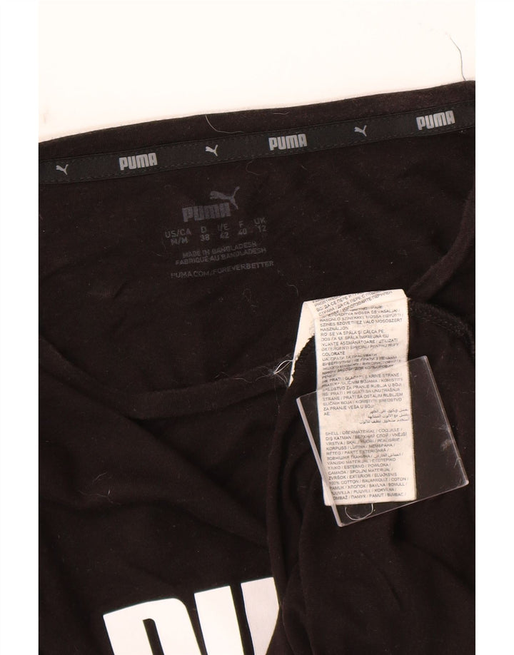 PUMA Womens Graphic T-Shirt Top UK 12 Medium  Black Cotton