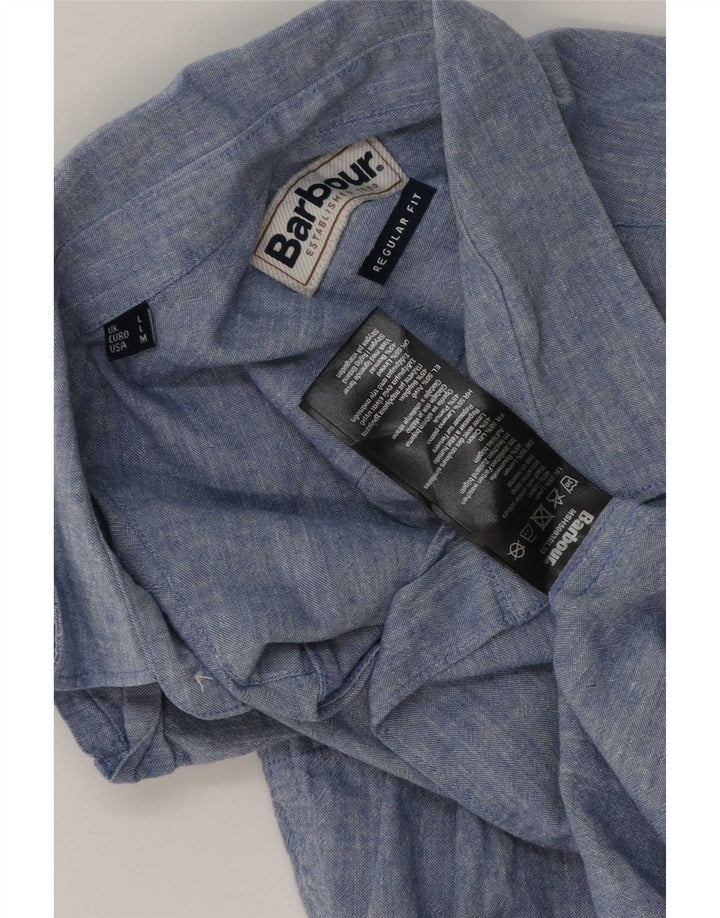 Camicia Barbour da uomo a maniche corte, vestibilità regolare, grande lino blu