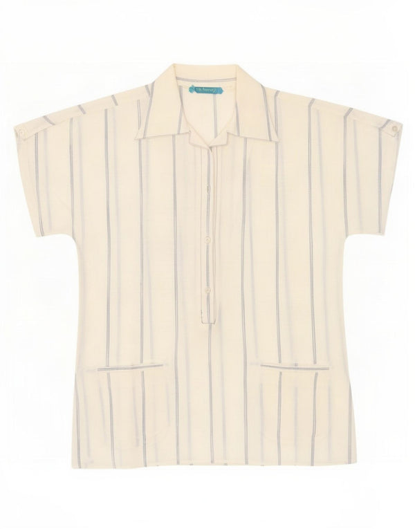 Camicia pullover a maniche corte da donna Cacharel UK 12 gessato bianco medio