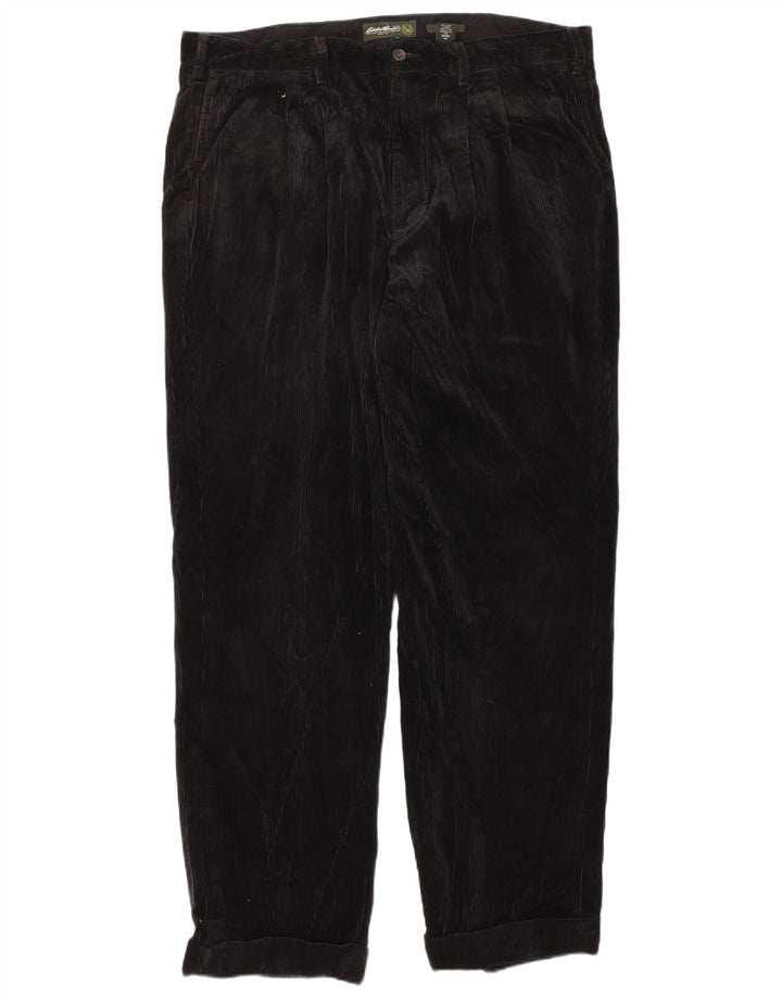 EDDIE BAUER Pantaloni alti da uomo in velluto a coste con vestibilità rilassata W40 L34 neri
