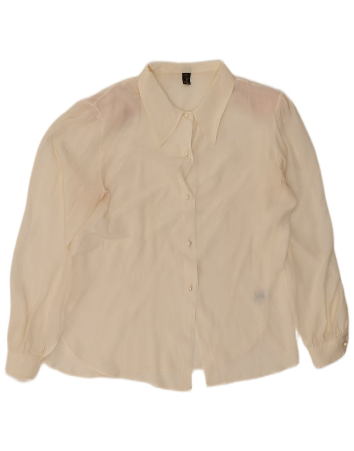 Camicetta camicia vintage da donna IT 44 Acetato bianco sporco medio
