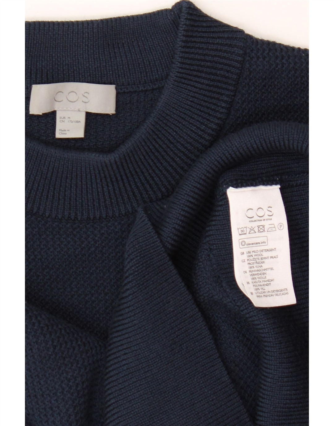 Maglione maglione girocollo da donna Cos UK 14 Lana blu navy media