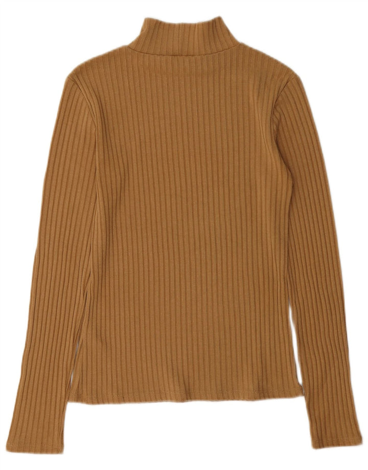 Topshop Top da donna a maniche lunghe UK 10 piccolo poliestere marrone