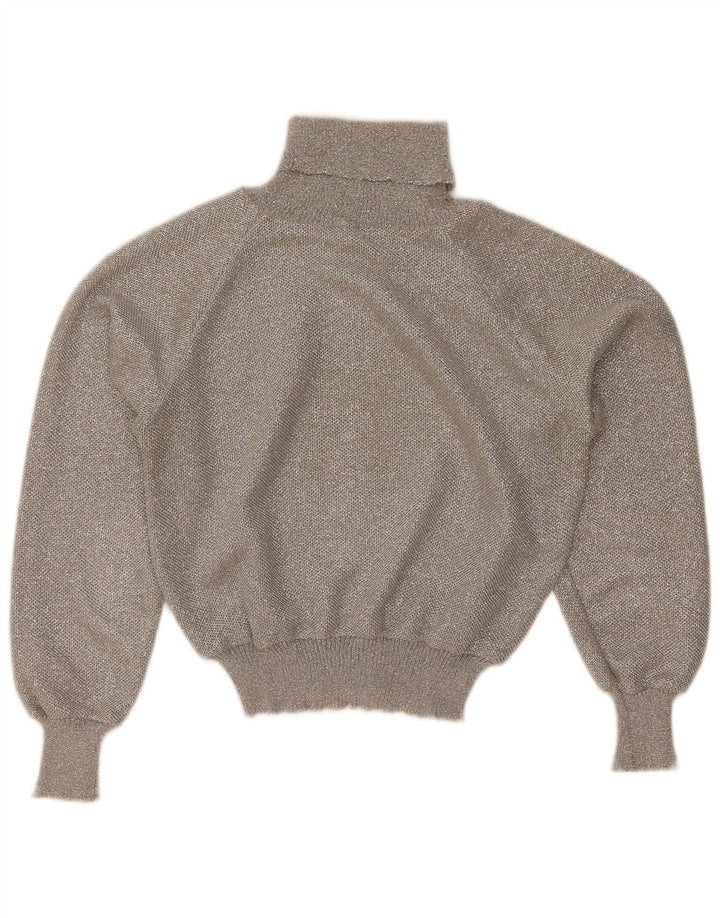 Maglione maglione vintage da donna con collo alto corto UK 12 Grigio medio