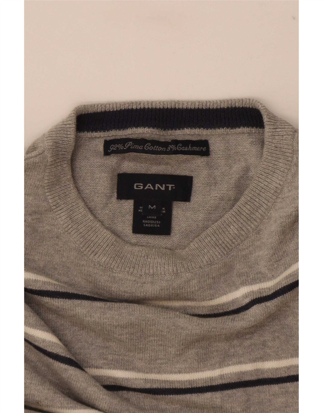 Gant Maglione da uomo girocollo in cotone a righe grigio medio