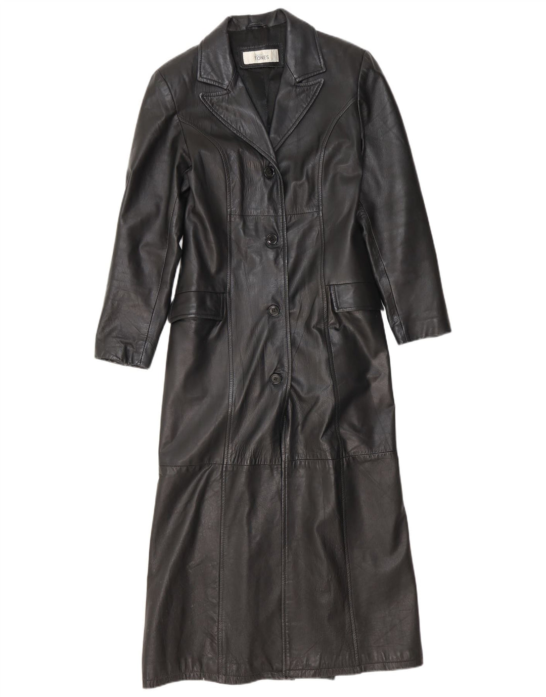 Cappotto in pelle vintage da donna UK 12 medio nero