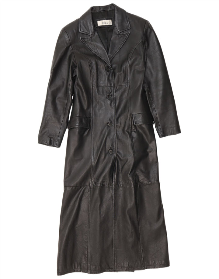 Cappotto in pelle vintage da donna UK 12 medio nero