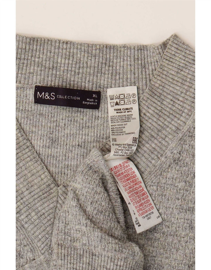 Maglione maglione con scollo a V da donna Marks & Spencer UK 18 XL poliestere grigio