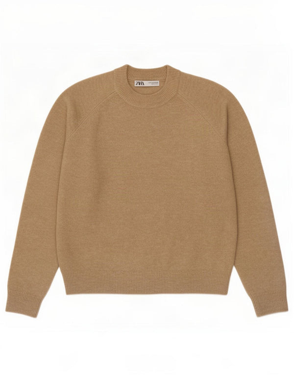 Zara Womens Crew Neck Jumper Sweater UK 14 Medium Beige Polyamide
