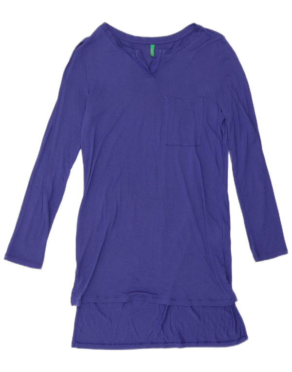 Abito T-shirt a maniche lunghe da donna Benetton UK 10 Small Blu in viscosa