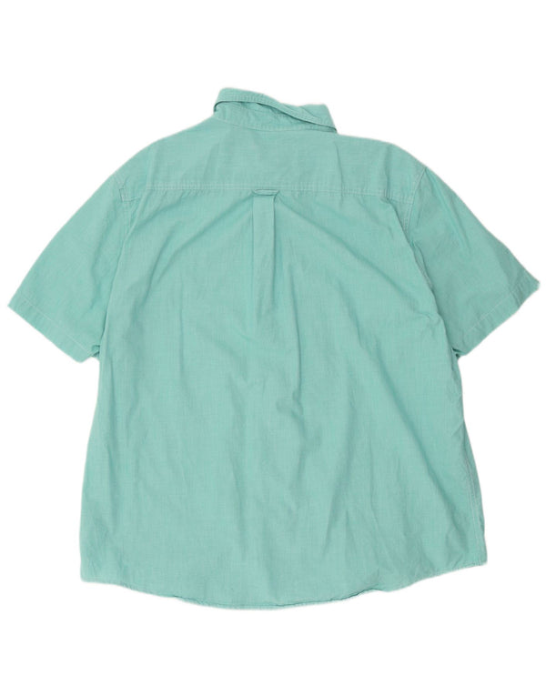 Chaps Camicia a maniche corte da uomo Easy Care 2XL Cotone pied de poule turchese