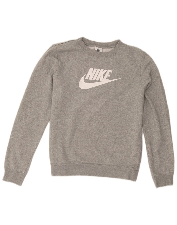Felpa oversize con grafica Nike da donna, maglione UK 10, piccolo cotone grigio