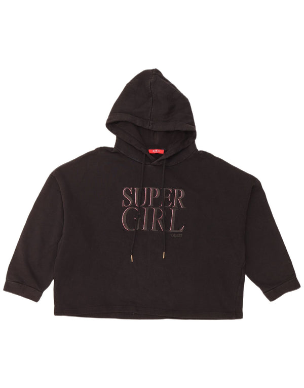 GUESS Felpa con cappuccio grafica oversize da donna con maniche a 3/4 UK 8 Small Nera