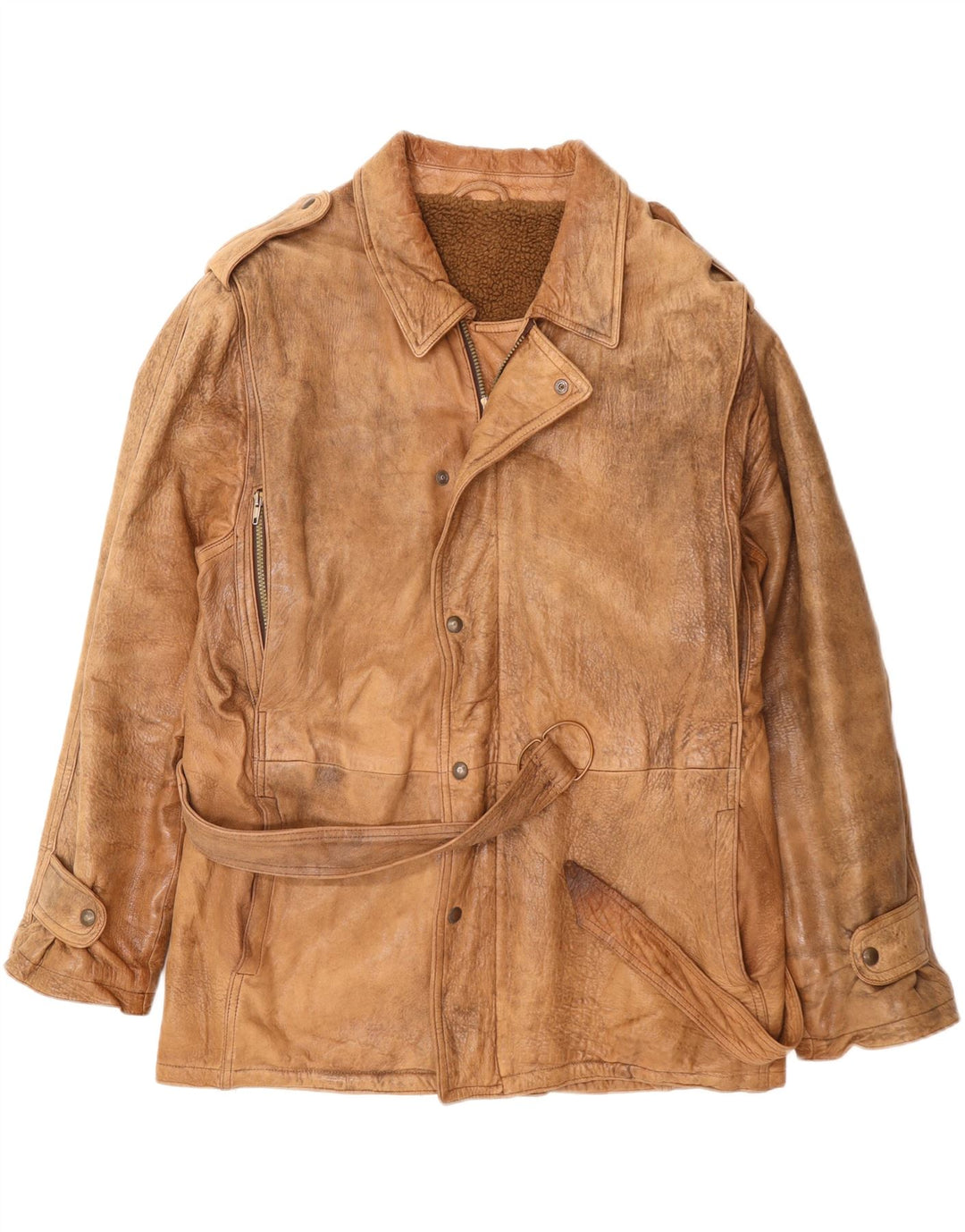 Giacca in pelle militare da uomo VINTAGE UK 42 XL Beige