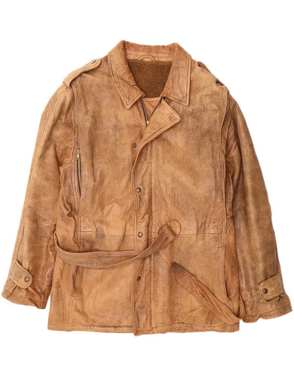 Giacca in pelle militare da uomo VINTAGE UK 42 XL Beige