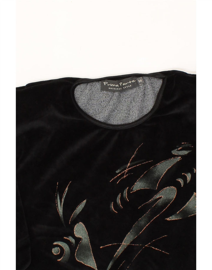 VINTAGE Womens Graphic Top Long Sleeve UK 14 Medium Black Cotton Vintage Vintage and Second-Hand Vintage from Messina Hembry 