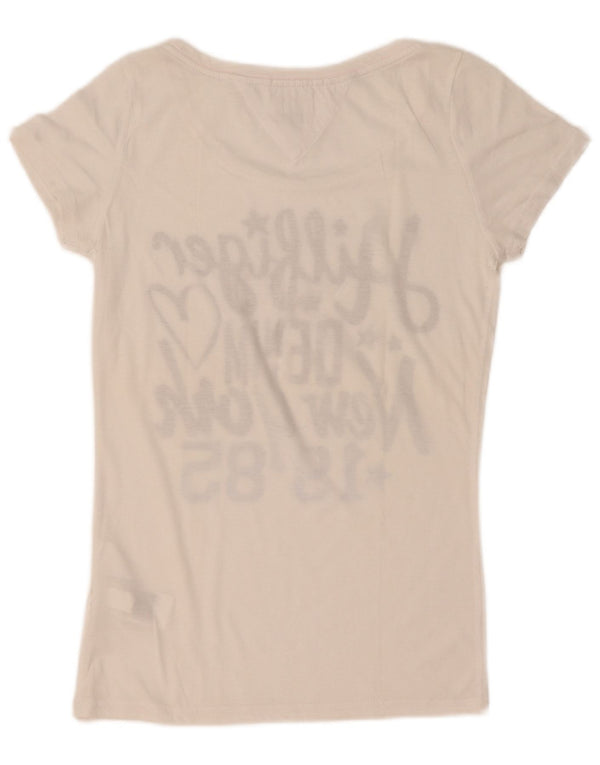 T-shirt grafica da donna Tommy Hilfiger Top UK 6 XS cotone bianco