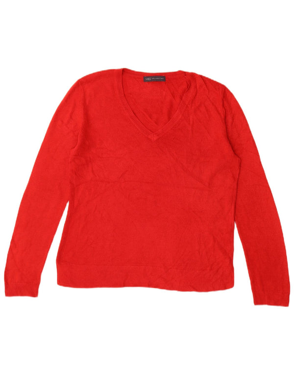MARKS & SPENCER Maglione da donna con scollo a V UK 12 Acrilico rosso medio