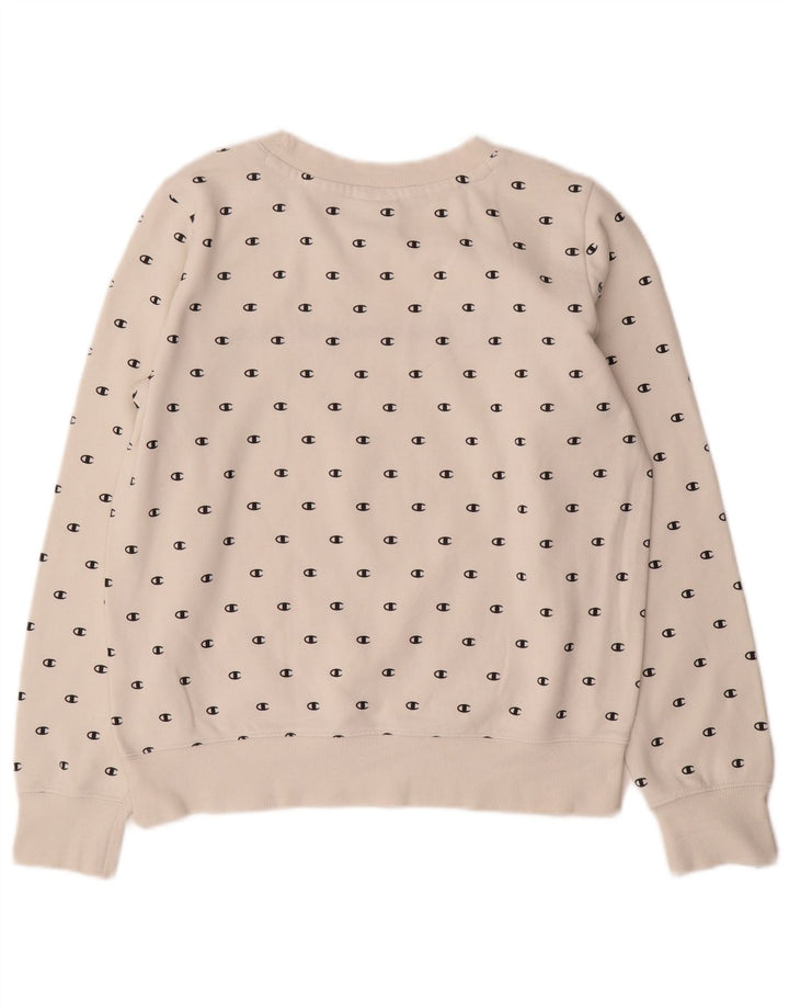 Felpa con grafica da donna CHAMPION Maglione UK 14 Cotone bianco medio