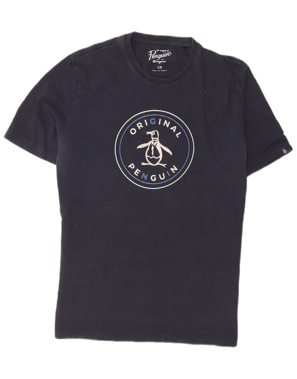 T-shirt grafica da uomo Penguin Top grande in cotone blu navy