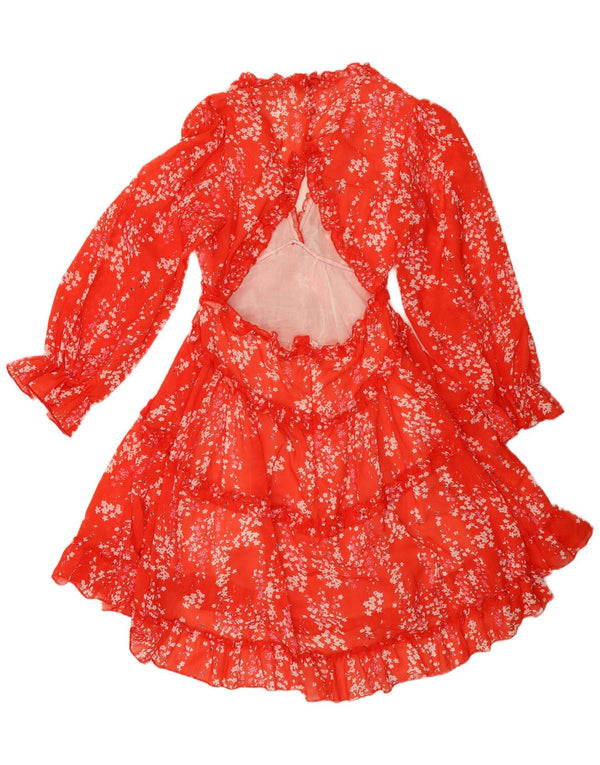 Abito a strati a maniche lunghe da donna VINTAGE UK 12 Rosso medio floreale
