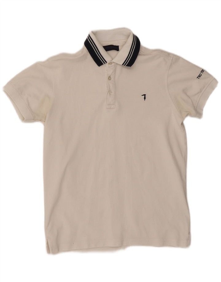 TRUSSARDI Mens Polo Shirt Medium Off White Cotton