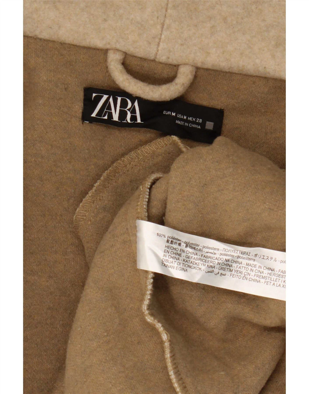 Cappotto con cappuccio da donna Zara UK 14 Poliestere beige medio