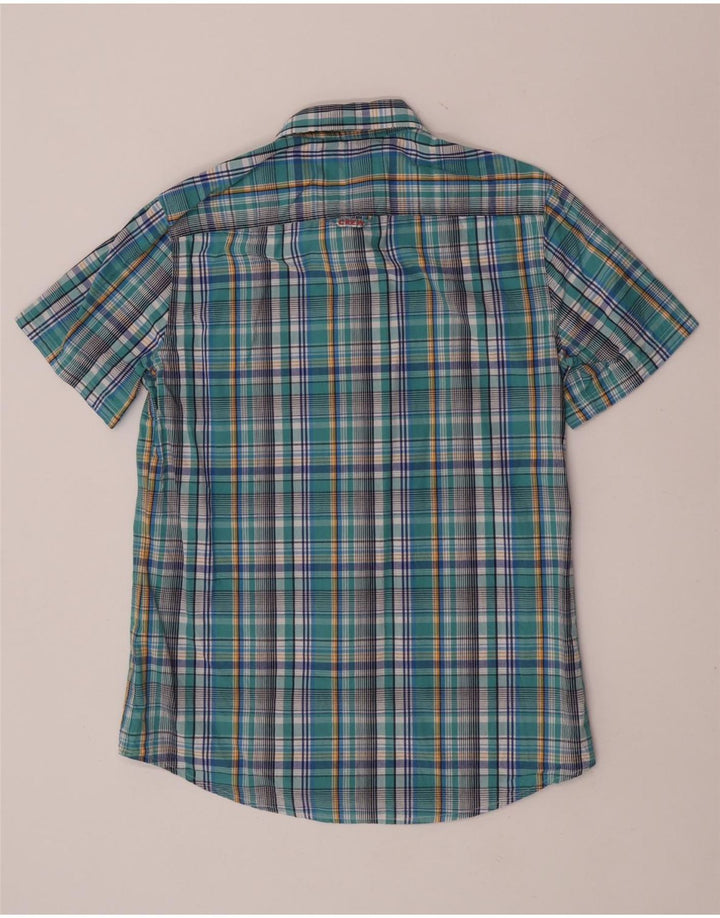 Crew Clothing Camicia a maniche corte da uomo in cotone a quadri blu medio