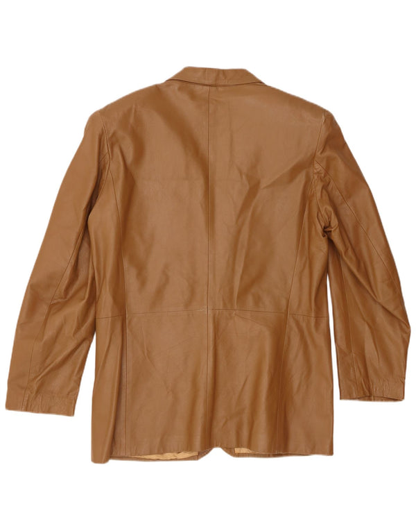 Giacca blazer in pelle vintage da uomo a 2 bottoni IT 50 grande beige
