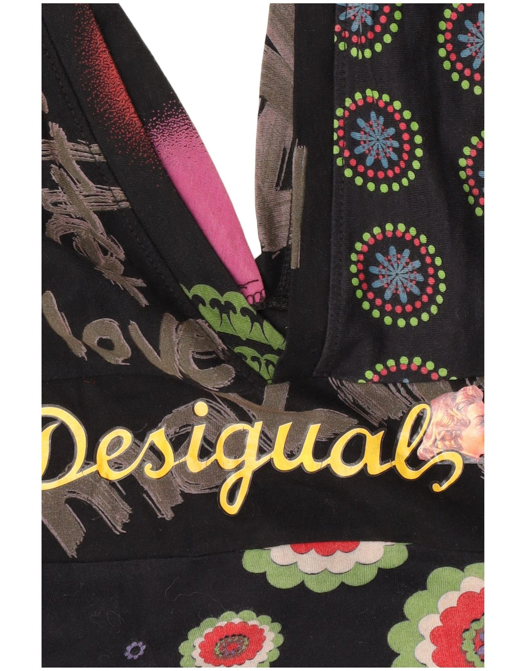 Desigual Camicetta grafica da donna Top UK 10 Piccolo cotone patchwork nero