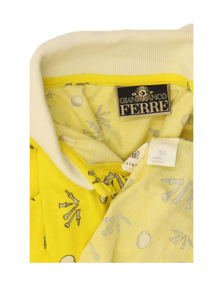 GIANFRANCO FERRE Mens Abstract Pattern Polo Shirt IT 50 Medium Yellow