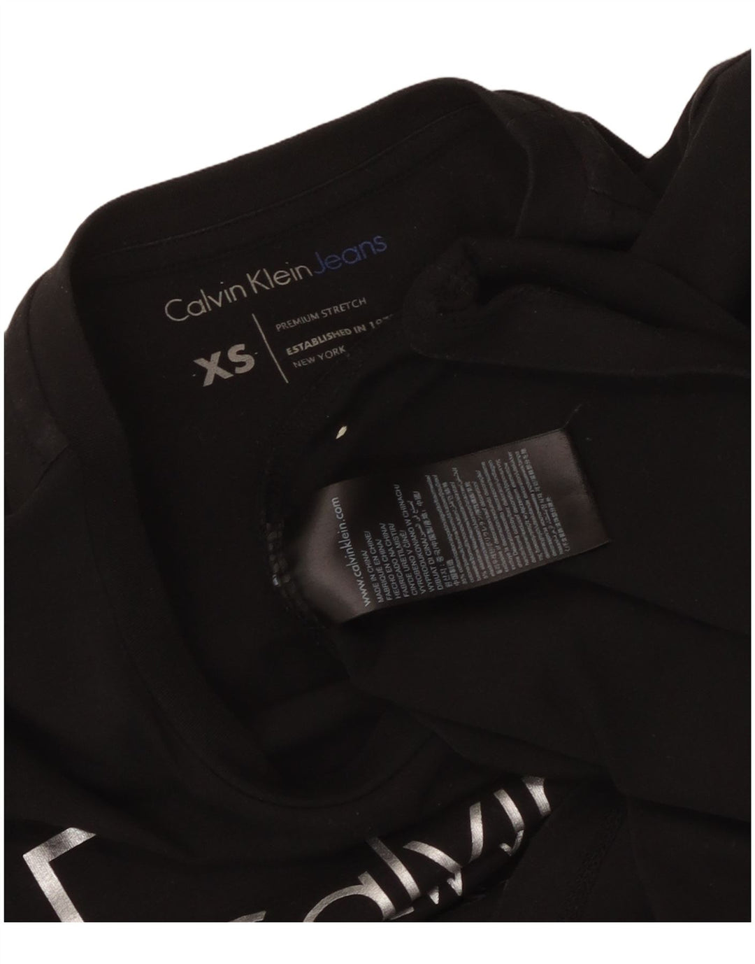 CALVIN KLEIN JEANS T-shirt grafica da donna Top UK 6 XS Cotone nero