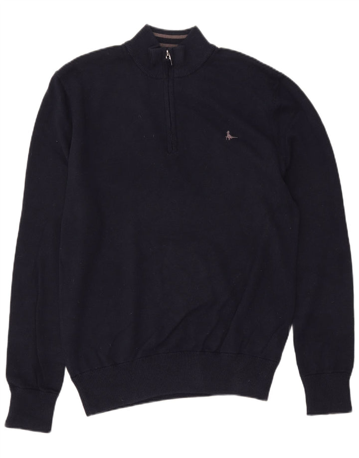 JACK WILLS Maglione da uomo con collo con zip in cotone medio blu navy