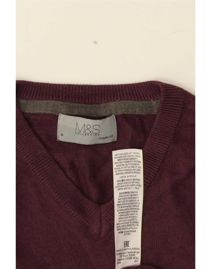 Maglione da uomo Marks & Spencer vestibilità regolare con scollo a V piccolo bordeaux