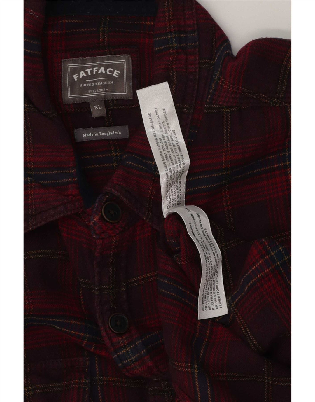 Camicia in flanella da uomo Fat Face XL in cotone a quadri bordeaux