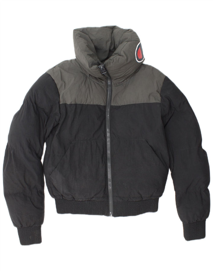 CHAMPION Giacca imbottita con grafica vestibilità ampia da donna UK 6 XS Black Colourblock