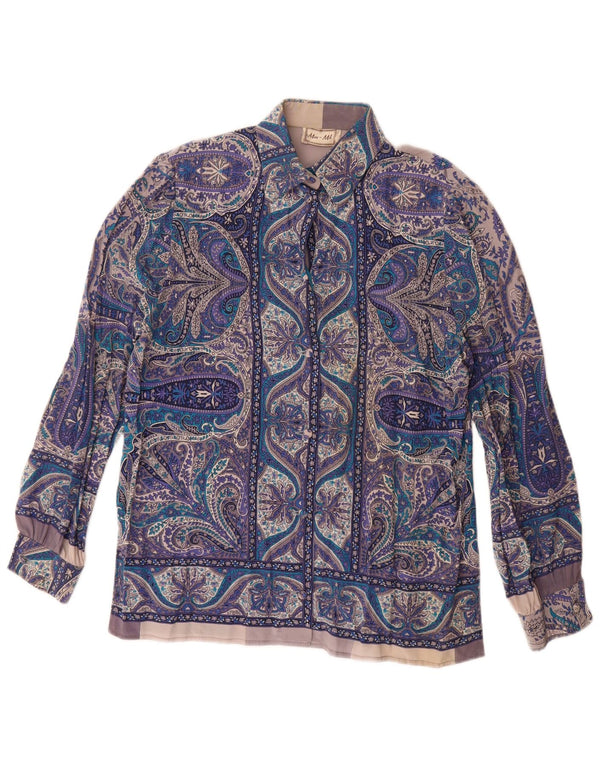 Camicetta camicia vintage da donna UK 16 grande seta cachemire blu