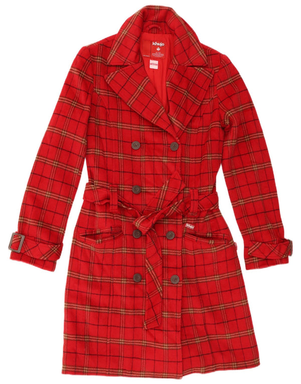 Cappotto doppiopetto da donna KHUJO UK 12 Lana a quadri rossi medi