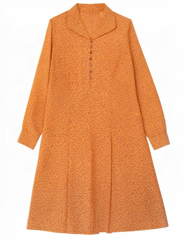 Abito lungo a maniche lunghe da donna vintage con motivo astratto UK 12 Giallo medio