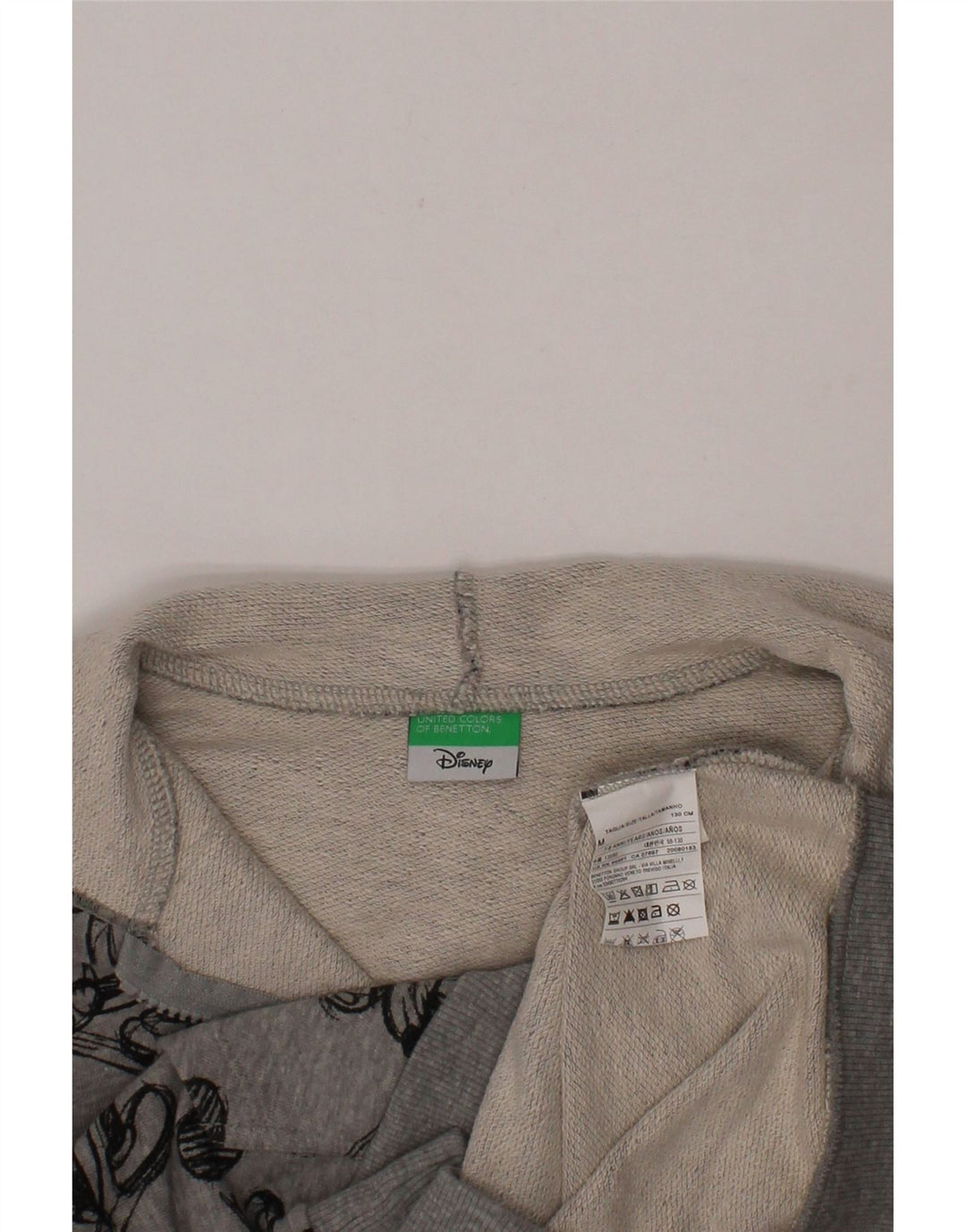 BENETTON Boys Graphic Zip Hoodie Sweater 7-8 Years Medium Grey Cotton Vintage Benetton and Second-Hand Benetton from Messina Hembry 