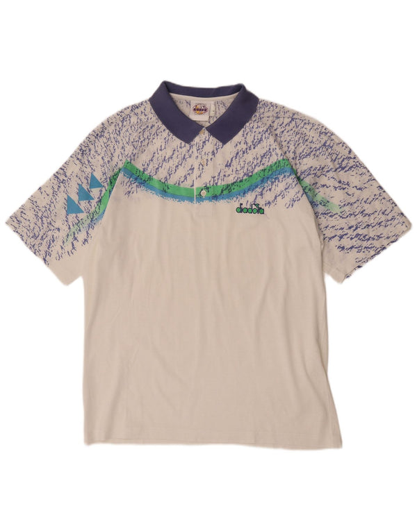 Polo Diadora Uomo Manica Corta con Fantasia Astratta IT 52 Large Bianca