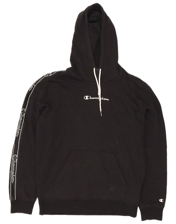 Maglione con cappuccio grafico da uomo Champion in cotone nero medio