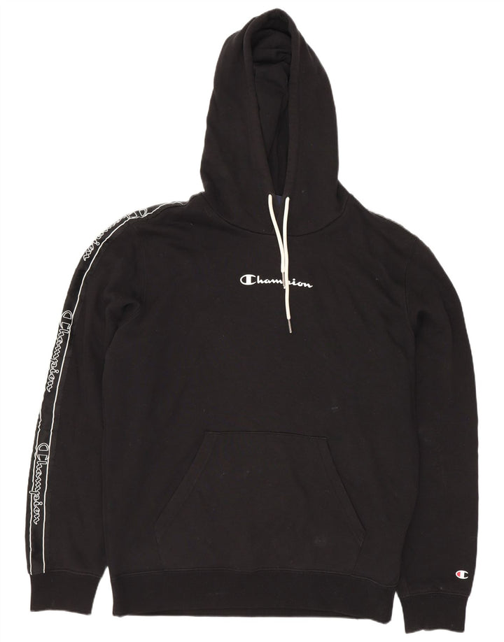 Maglione con cappuccio grafico da uomo Champion in cotone nero medio